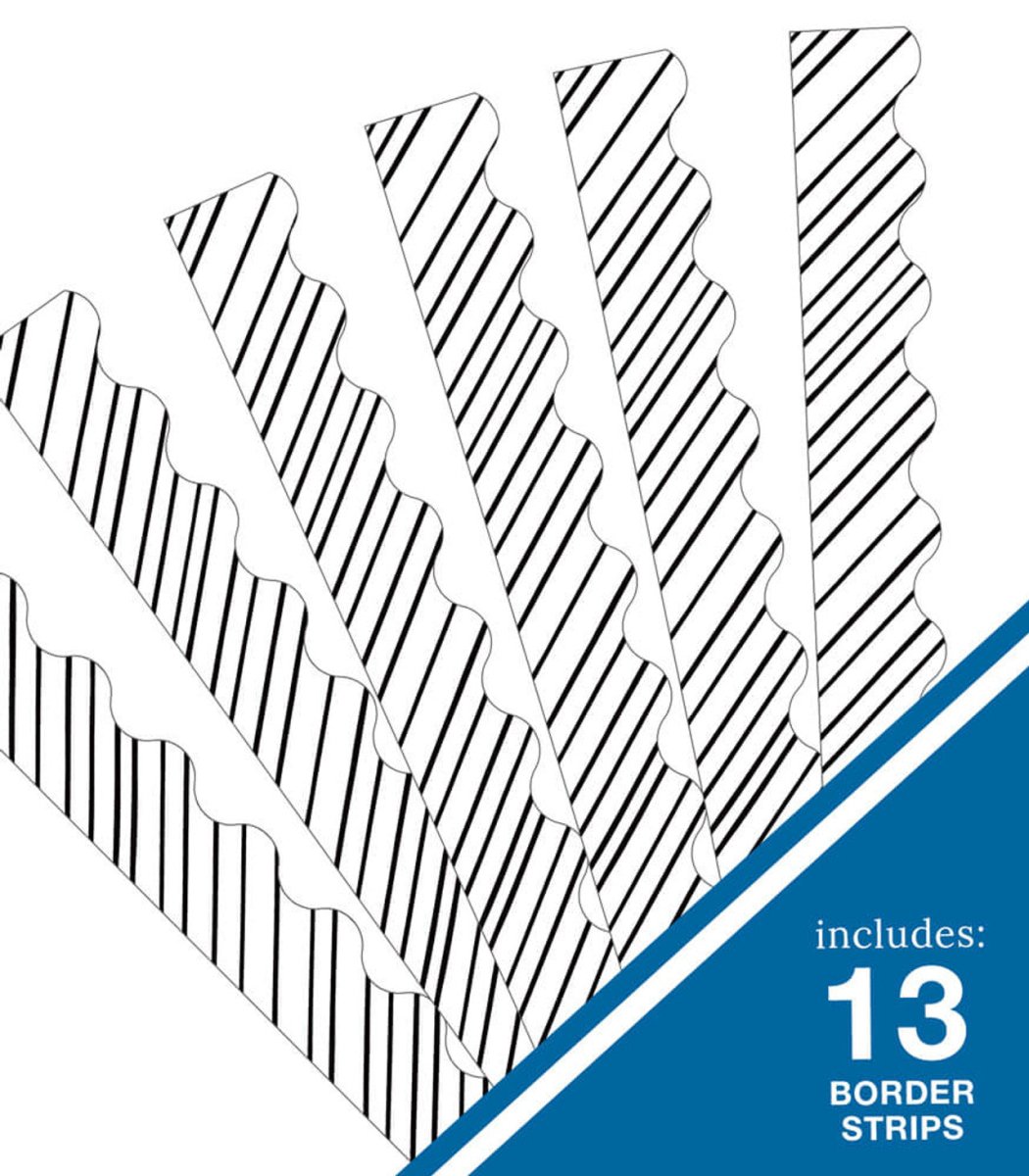 Kind Vibes Black & White Stripes Scalloped Bulletin Board Borders-Borders-Tools 4 Teaching-Classroom Decor and More