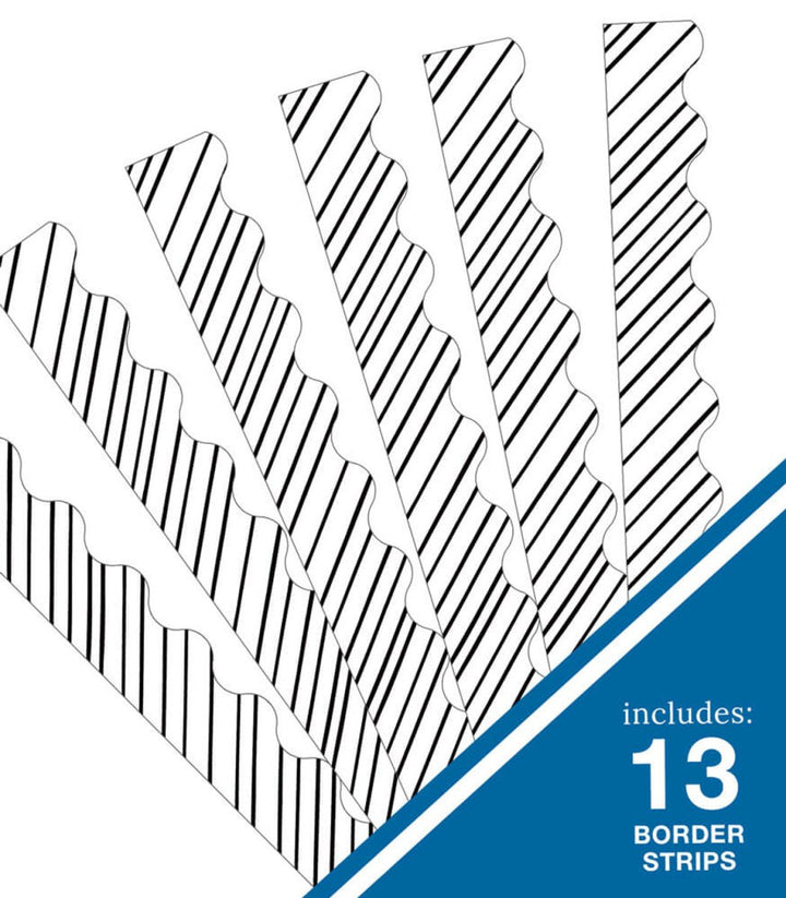 Kind Vibes Black & White Stripes Scalloped Bulletin Board Borders-Borders-Tools 4 Teaching-Classroom Decor and More