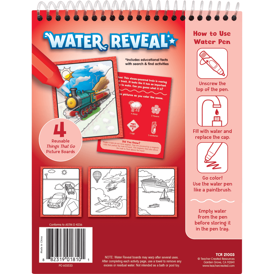 Things That Go Water Reveal-Activity Pads-Tools 4 Teaching-Classroom Decor and More
