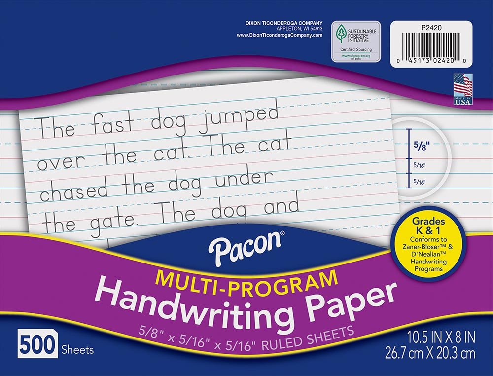 Pacon® Multi-Program Handwriting Paper, Grade 1 10-1/2" X 8", Ruled Long D'nealian Grade K / Zaner-Bloser Grade 1 500 Sheets-Story Paper-Tools 4 Teaching-Classroom Decor and More