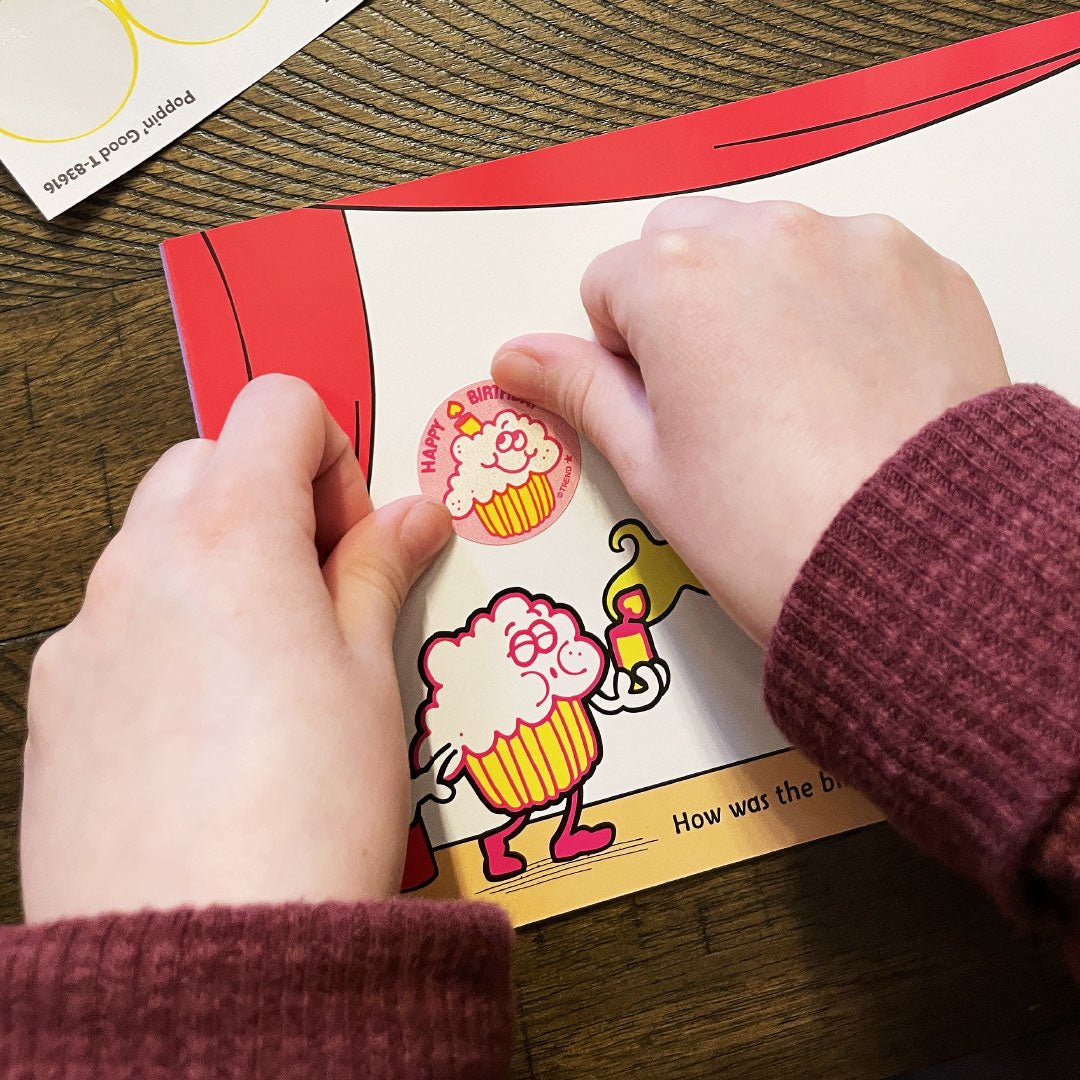 Happy Birthday, Whipped Cream scent Retro Scratch 'n Sniff Stinky Stickers®-Stickers-Tools 4 Teaching-Classroom Decor and More