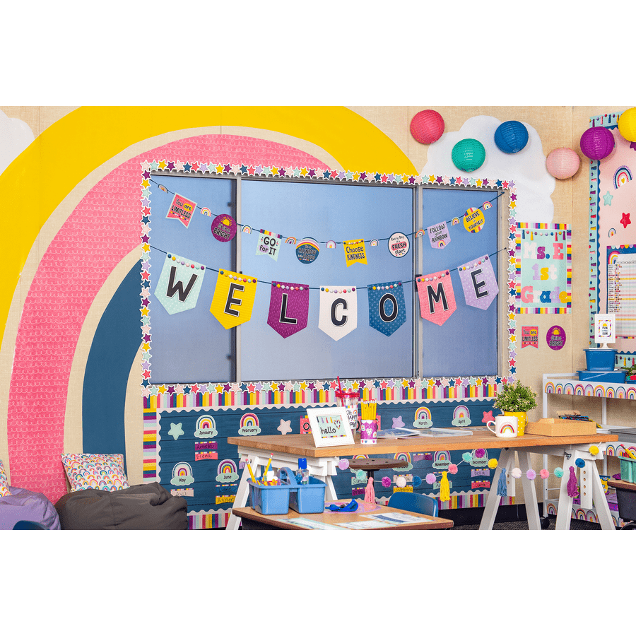 Oh Happy Day Pennants Welcome Bulletin Board-Bulletin Board Sets-Tools 4 Teaching-Classroom Decor and More