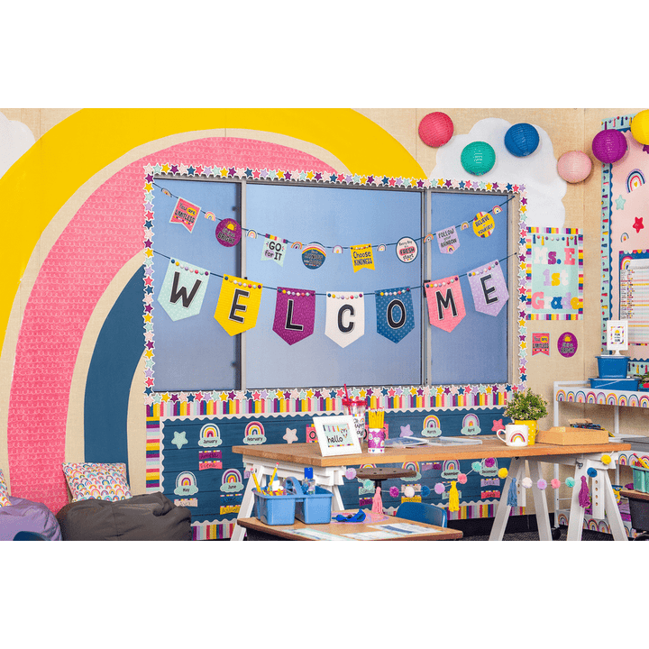 Oh Happy Day Pennants Welcome Bulletin Board-Bulletin Board Sets-Tools 4 Teaching-Classroom Decor and More