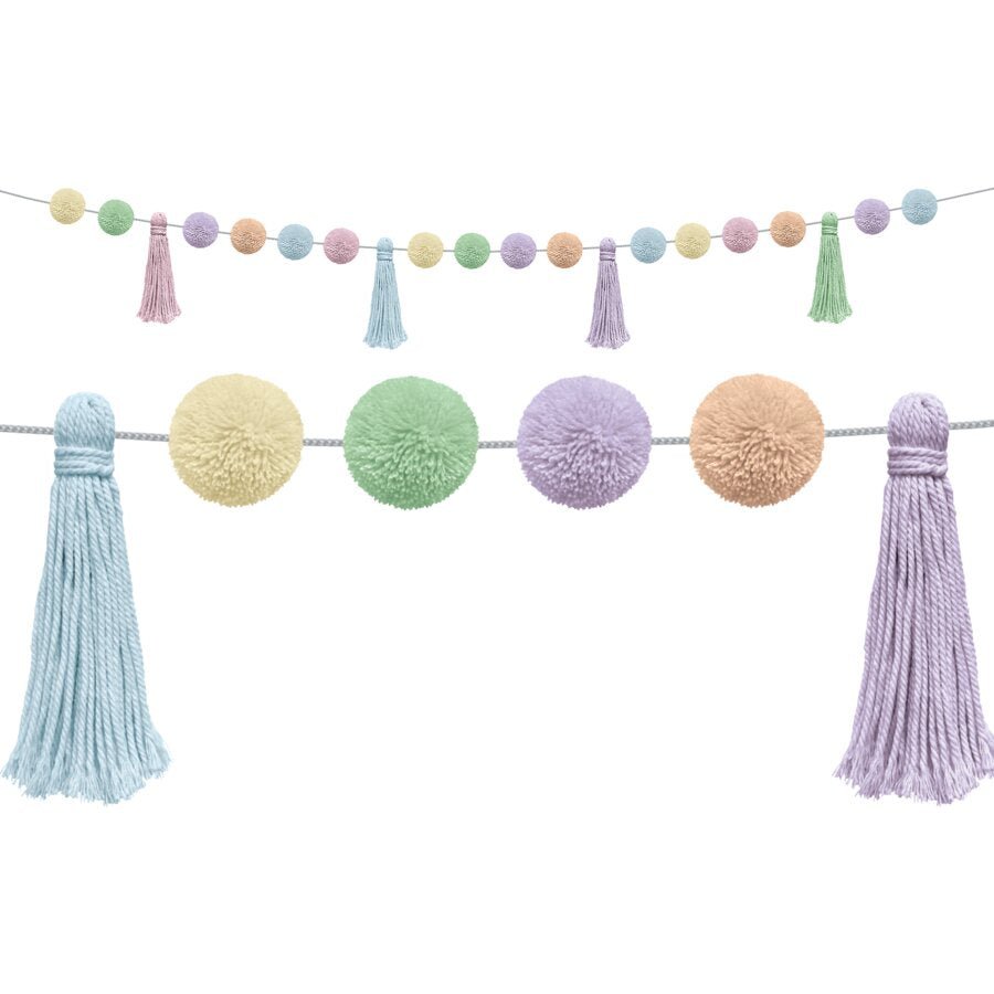 Pastel Pop Pom-Poms and Tassels Garland-Garland-Tools 4 Teaching-Classroom Decor and More