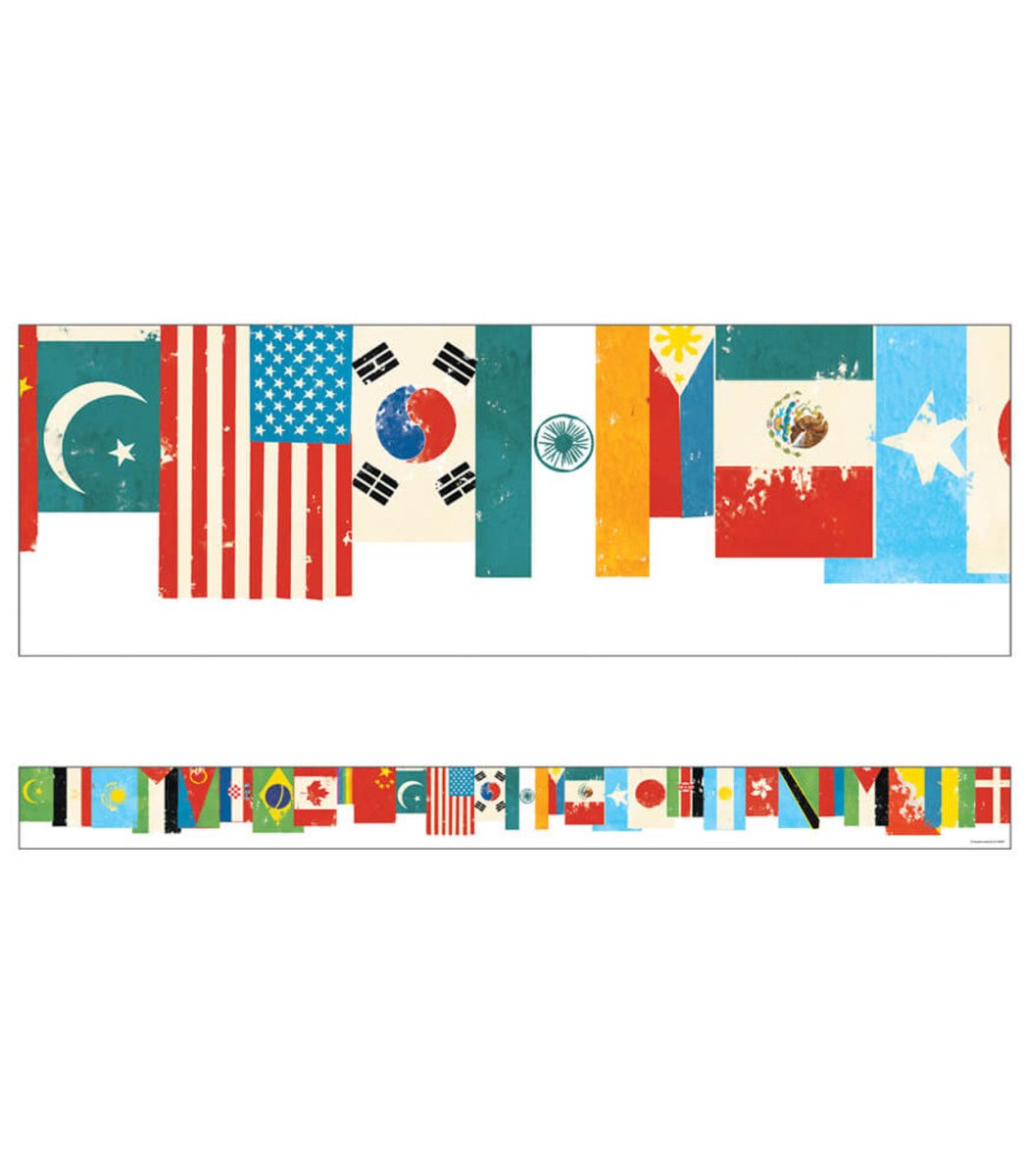 All Are Welcome: Flags Straight Bulletin Board Borders-Borders-Tools 4 Teaching-Classroom Decor and More