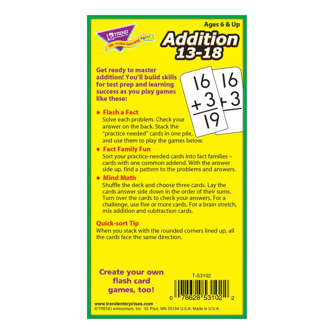 Addition 13-18 Skill Drill Flash Cards-Flashcards-Tools 4 Teaching-Classroom Decor and More