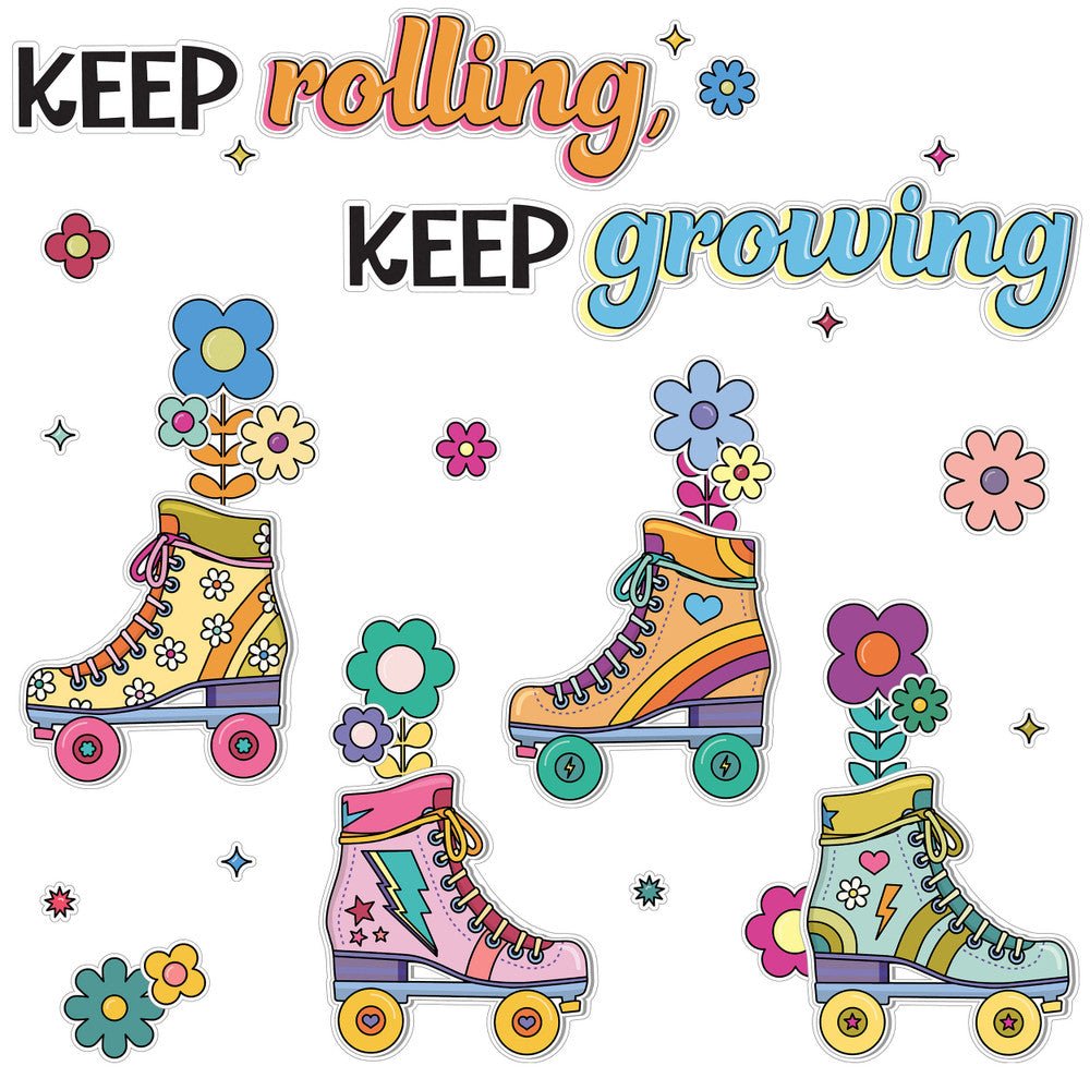 Retro Remix Keep rolling, Keep growing-Bulletin Board Sets-Tools 4 Teaching-Classroom Decor and More