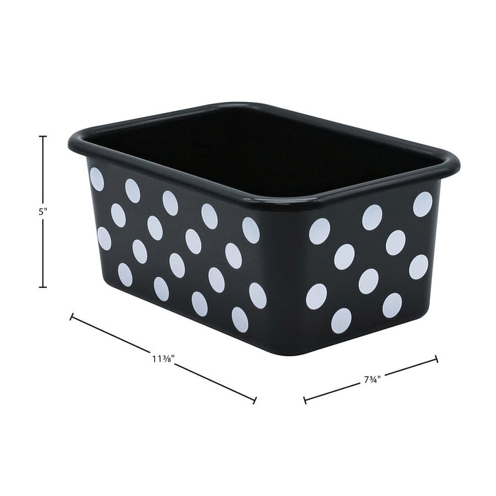 Small Plastic Storage Bin - Patterned White Polka Dots on Black - Tools 4 Teaching