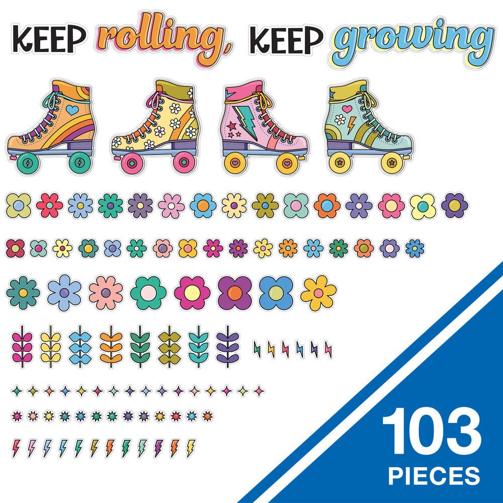 Retro Remix Keep rolling, Keep growing-Bulletin Board Sets-Tools 4 Teaching-Classroom Decor and More