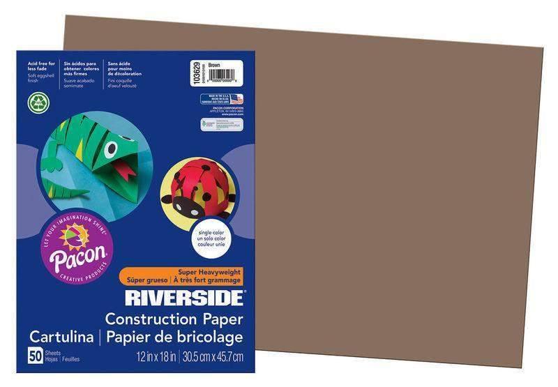 Riverside® Construction Paper 76 lbs, 12 x 18, Brown, 50 Sheets/Pack-Construction Paper-Tools 4 Teaching-Classroom Decor and More
