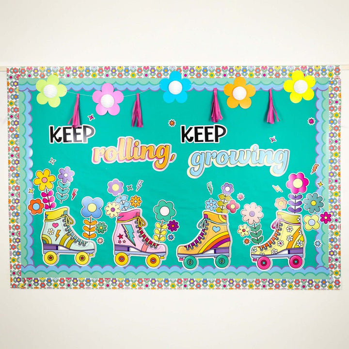 Retro Remix Keep rolling, Keep growing-Bulletin Board Sets-Tools 4 Teaching-Classroom Decor and More