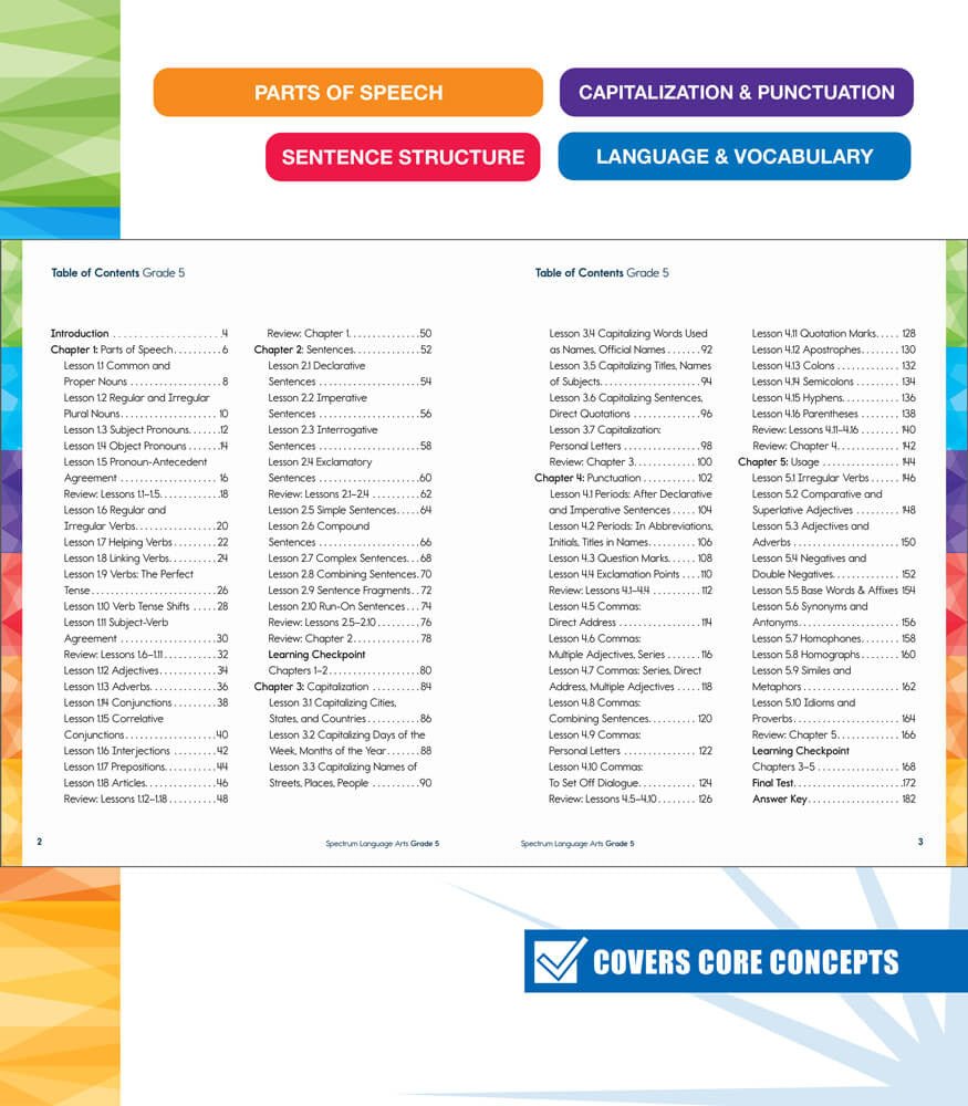 Spectrum Language Arts Workbook Grade 5 Paperback - Tools 4 Teaching