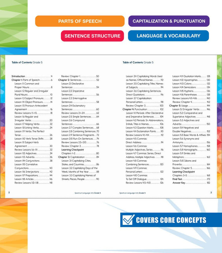 Spectrum Language Arts Workbook Grade 5 Paperback - Tools 4 Teaching