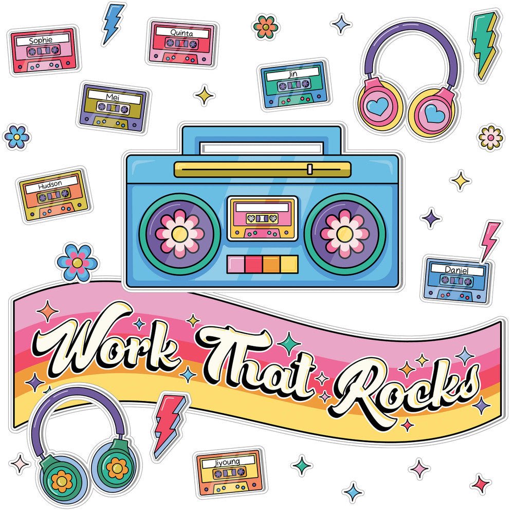 Retro Remix Work That Rocks-Bulletin Board Sets-Tools 4 Teaching-Classroom Decor and More