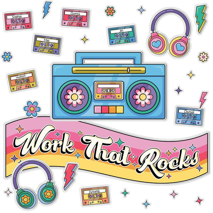 Retro Remix Work That Rocks-Bulletin Board Sets-Tools 4 Teaching-Classroom Decor and More