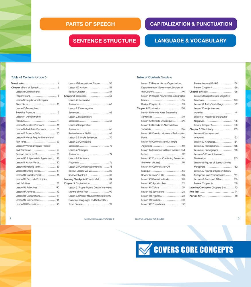 Spectrum Language Arts Workbook Grade 6 Paperback - Tools 4 Teaching
