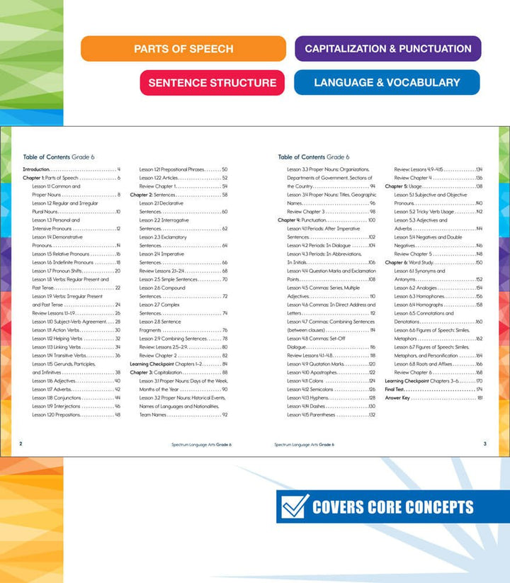 Spectrum Language Arts Workbook Grade 6 Paperback - Tools 4 Teaching