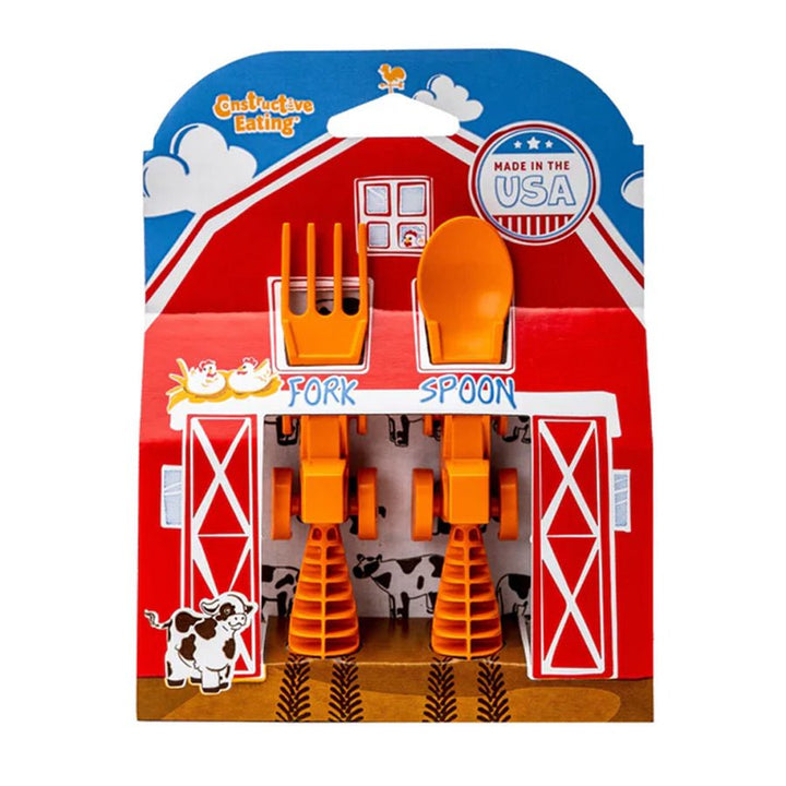 Set of 2 Orange Tractor Utensils-Baby &amp; Toddler-Tools 4 Teaching-Classroom Decor and More