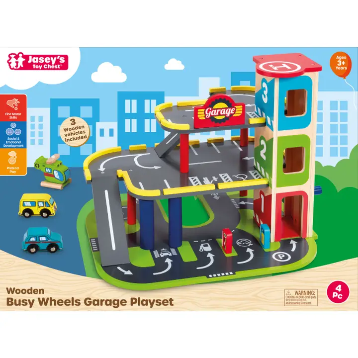Wooden Busy Wheels Garage Playset - Tools 4 Teaching