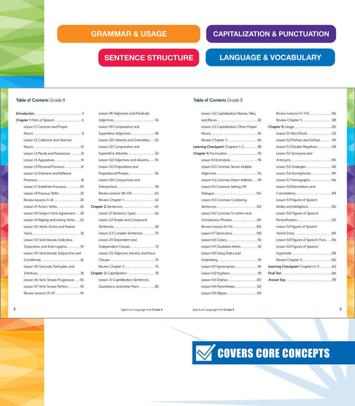 Spectrum Language Arts Workbook Grade 8 Paperback - Tools 4 Teaching