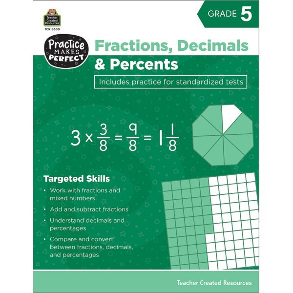 Practice Makes Perfect: Fractions, Decimals & Percents Grade 5-Math Books-Tools 4 Teaching-Classroom Decor and More