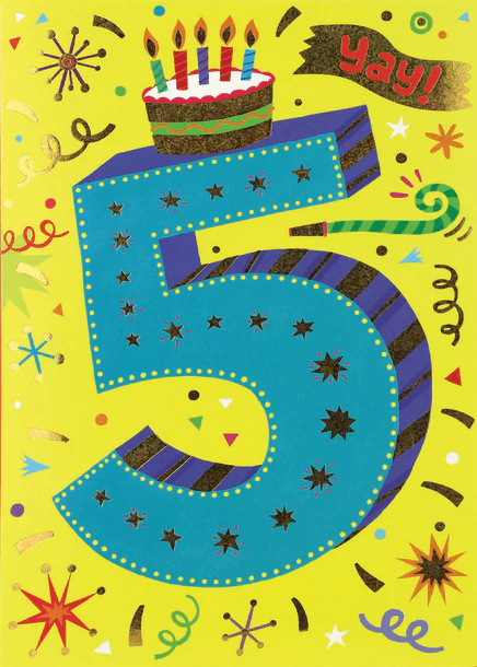 Age 5 Lettering Foil Card-Birthday-Tools 4 Teaching-Classroom Decor and More
