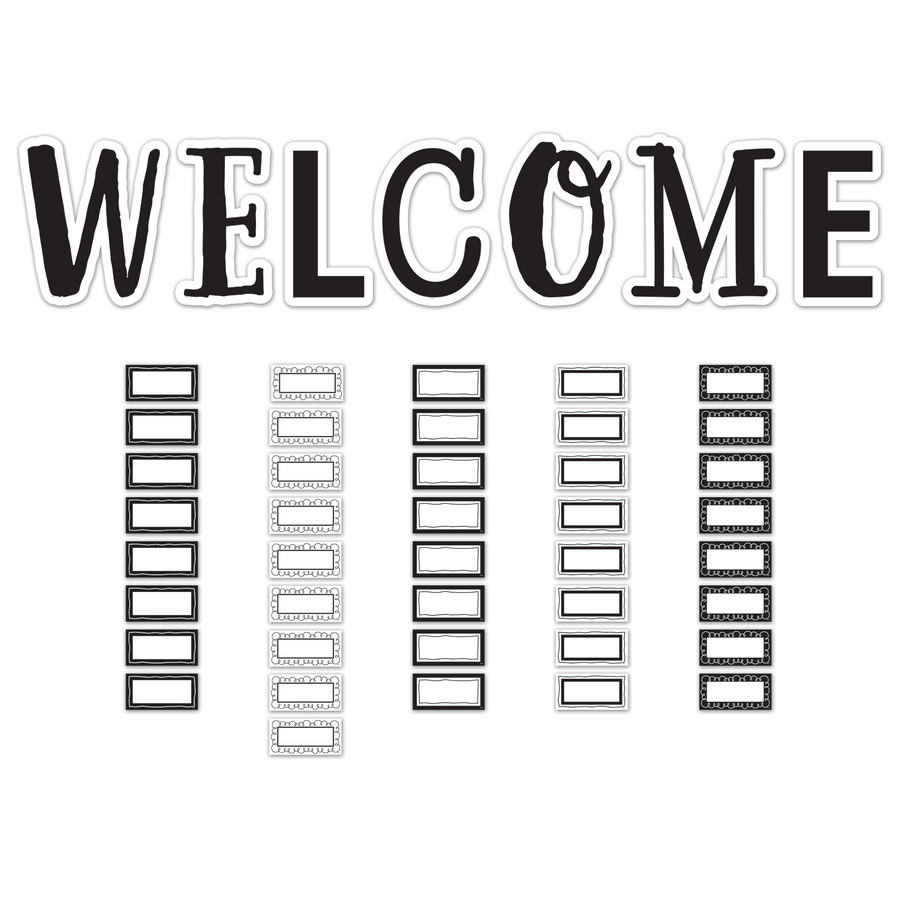 Black and White Welcome Bulletin Board-Bulletin Board Sets-Tools 4 Teaching-Classroom Decor and More