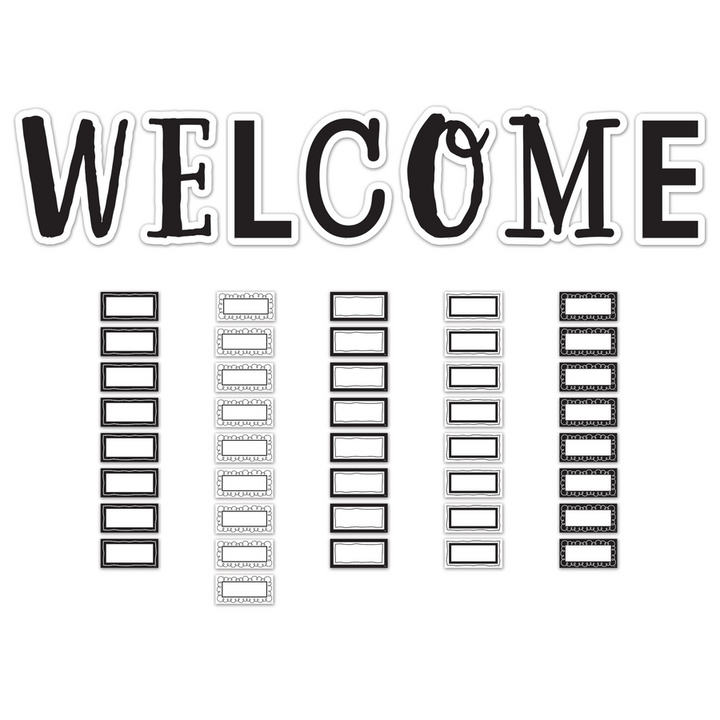 Black and White Welcome Bulletin Board-Bulletin Board Sets-Tools 4 Teaching-Classroom Decor and More