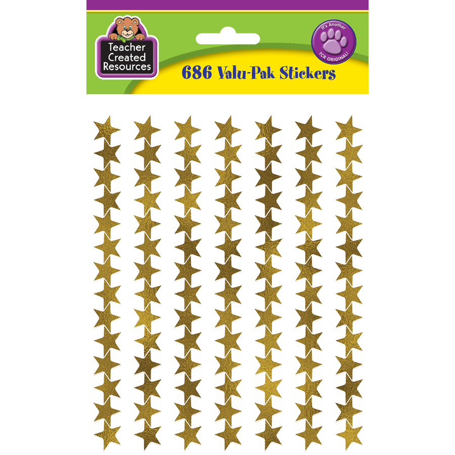 Gold Foil Stars Stickers Valu-Pak-Stickers-Tools 4 Teaching-Classroom Decor and More
