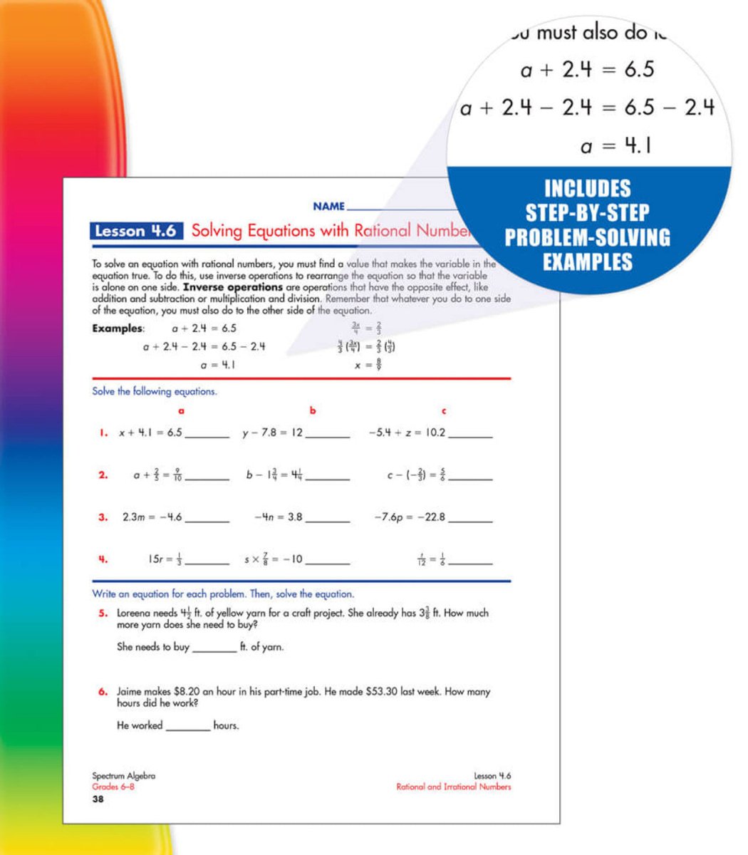 Spectrum Algebra Workbook Grade 6 - 8 Paperback - Tools 4 Teaching