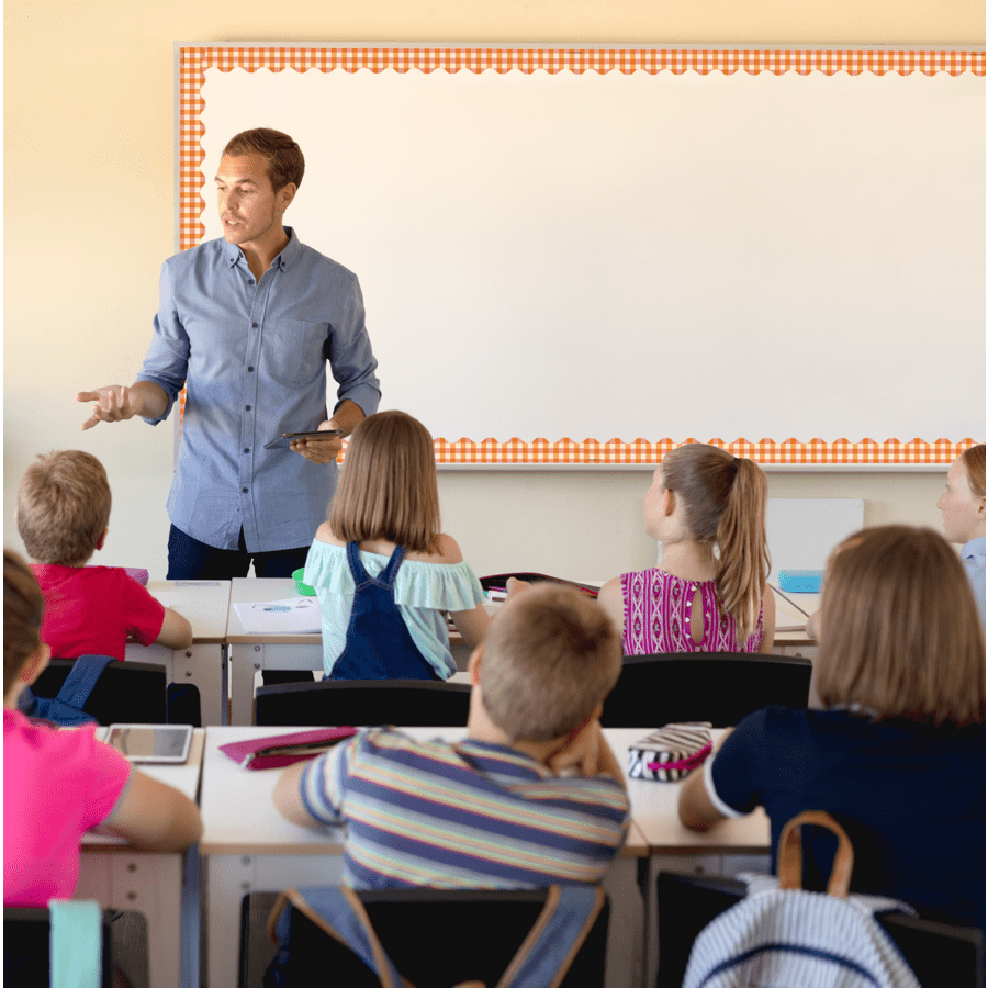 Orange Gingham Scalloped Border Trim-Borders-Tools 4 Teaching-Classroom Decor and More