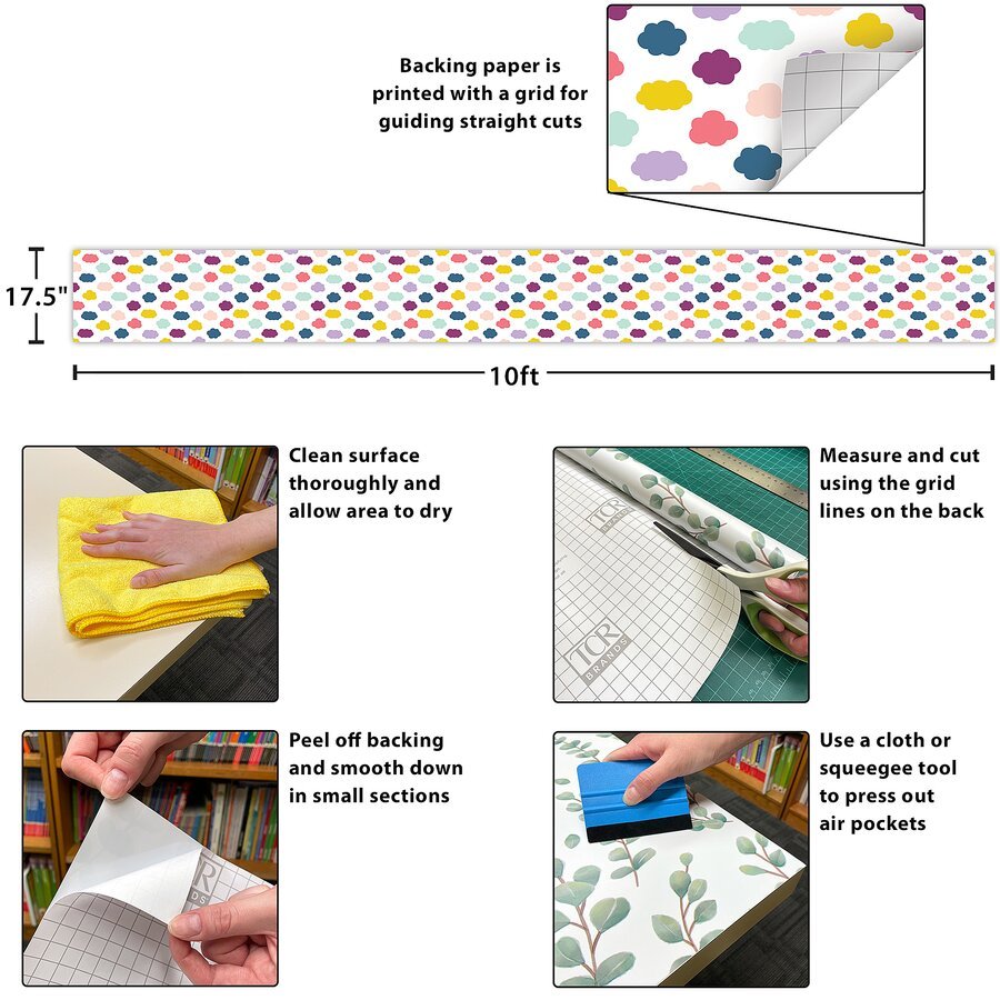 Oh Happy Day Clouds Peel and Stick Decorative Paper-Bulletin Board Paper - Better Than Paper-Tools 4 Teaching-Classroom Decor and More