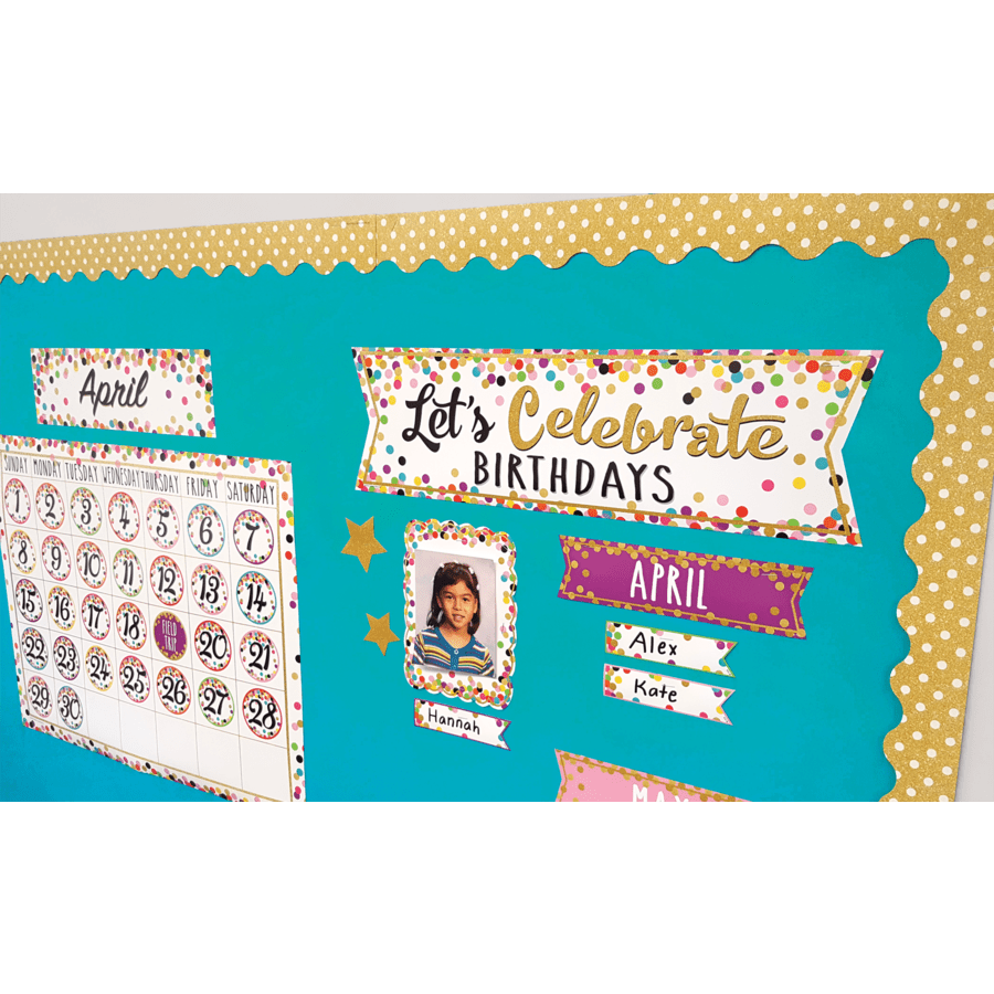 Confetti Let's Celebrate Birthdays Mini Bulletin Board-Birthday-Tools 4 Teaching-Classroom Decor and More