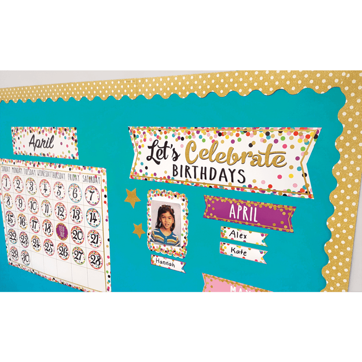 Confetti Let's Celebrate Birthdays Mini Bulletin Board-Birthday-Tools 4 Teaching-Classroom Decor and More