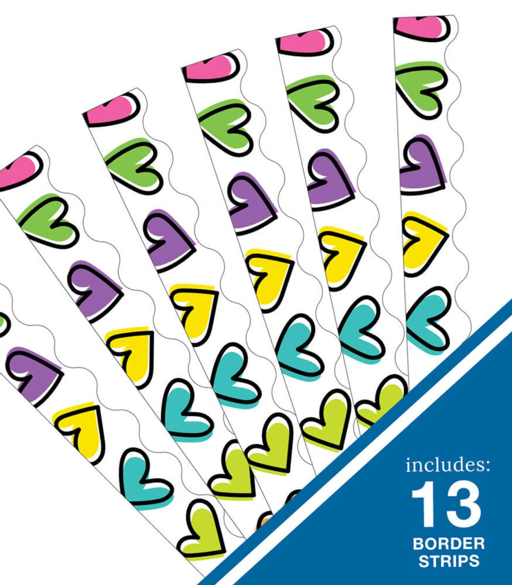 Kind Vibes Doodle Hearts Scalloped Bulletin Board Borders-Tools 4 Teaching-Classroom Decor and More