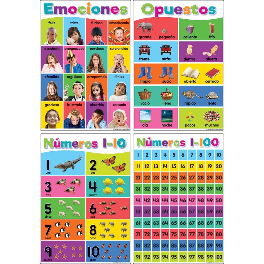 Spanish Colorful Early Learning Small Poster Pack-Posters-Tools 4 Teaching-Classroom Decor and More