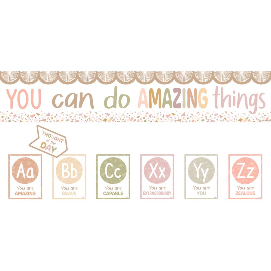 Terrazzo Tones Alphabet Affirmations Bulletin Board-Bulletin Board Sets-Tools 4 Teaching-Classroom Decor and More