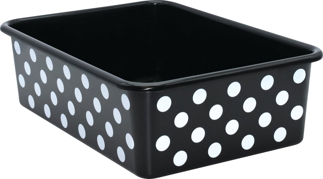 Large Plastic Storage Bin: Patterned White Polka Dots on Black-Organization-Tools 4 Teaching-Classroom Decor and More