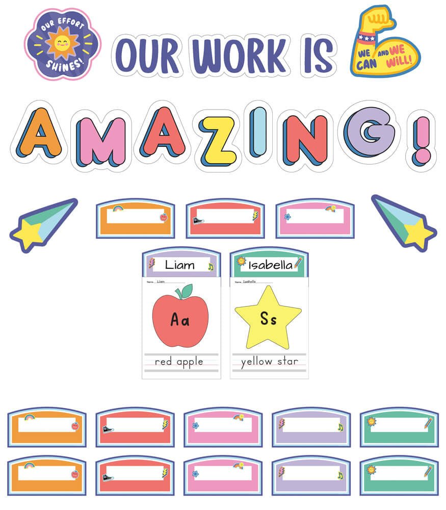 We Stick Together Our Work Is Amazing Pre-punched Bulletin Board Set Grade PK-5-Bulletin Board Sets-Tools 4 Teaching-Classroom Decor and More