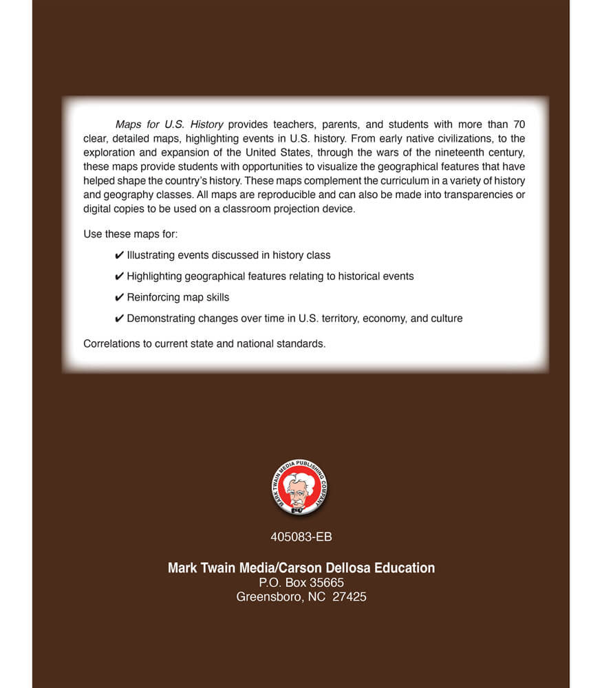 Maps for U.S. History Workbook Grade 6-12 Paperback-Social Studies Books-Tools 4 Teaching-Classroom Decor and More