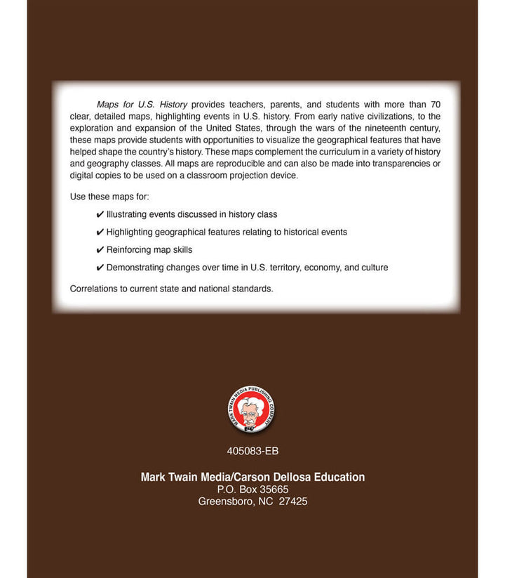 Maps for U.S. History Workbook Grade 6-12 Paperback-Social Studies Books-Tools 4 Teaching-Classroom Decor and More