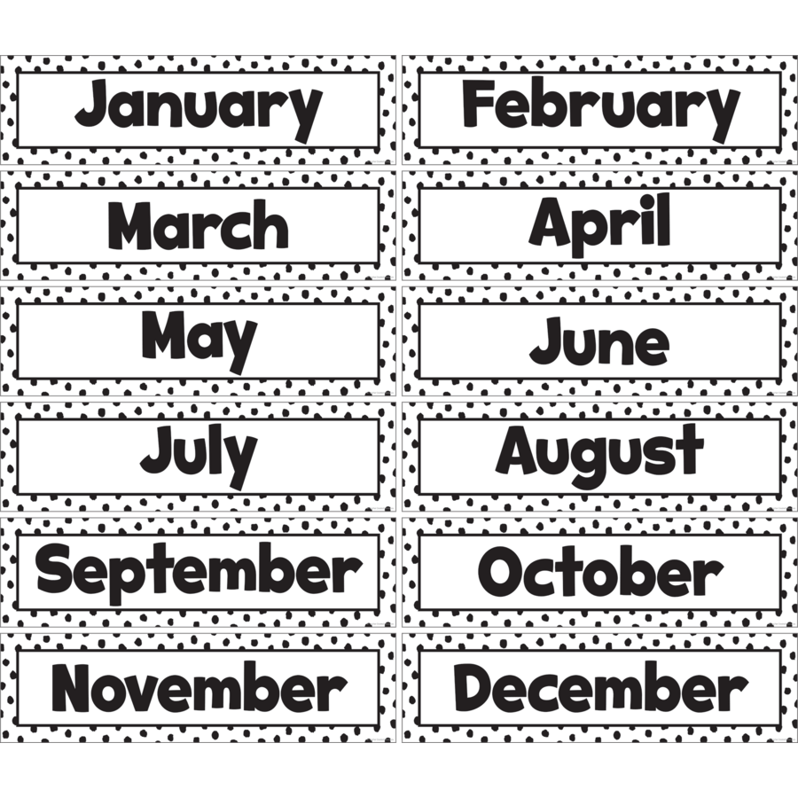 Black Painted Dots on White Monthly Headliners-Calendars-Tools 4 Teaching-Classroom Decor and More