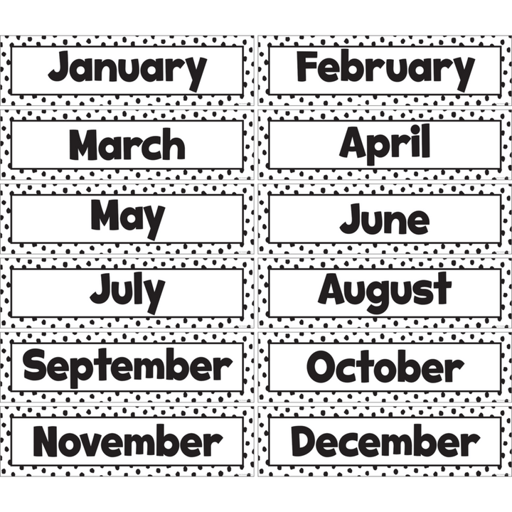 Black Painted Dots on White Monthly Headliners-Calendars-Tools 4 Teaching-Classroom Decor and More