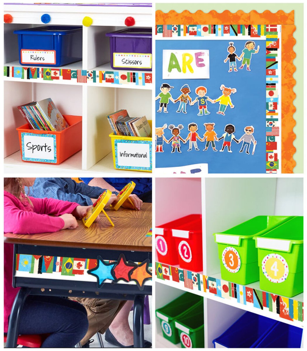 All Are Welcome: Flags Straight Bulletin Board Borders-Borders-Tools 4 Teaching-Classroom Decor and More