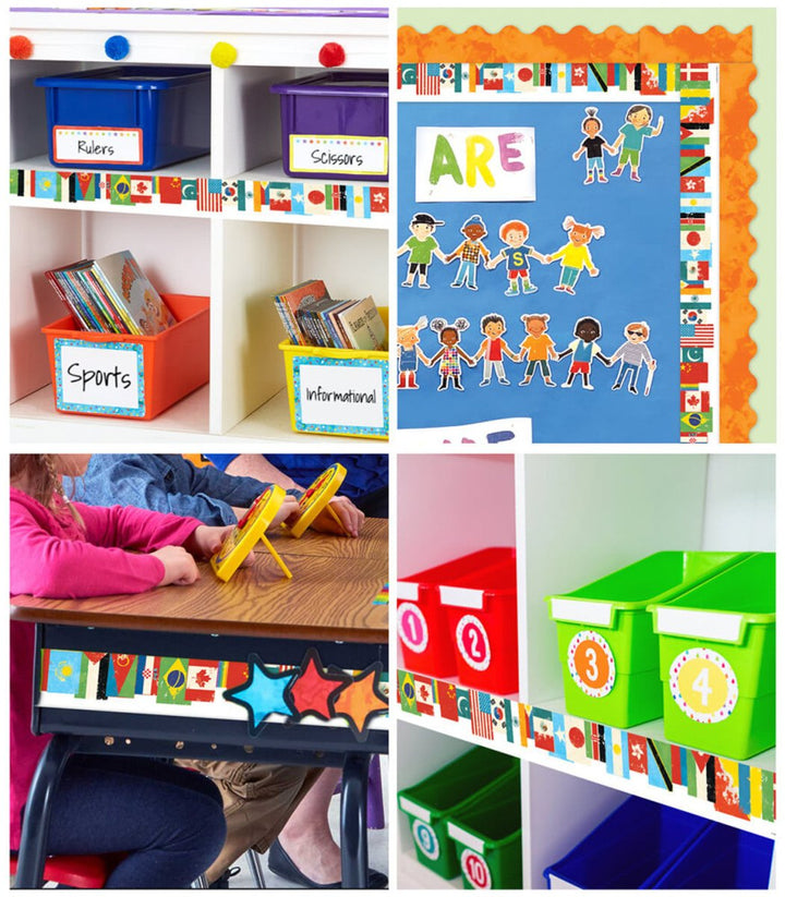 All Are Welcome: Flags Straight Bulletin Board Borders-Borders-Tools 4 Teaching-Classroom Decor and More