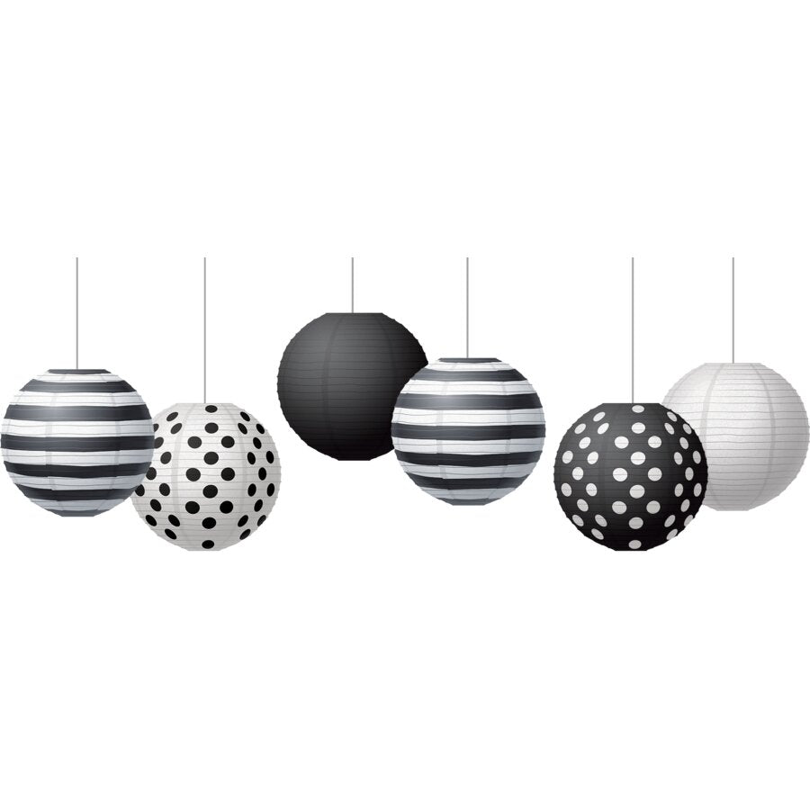 Black & White 8" Hanging Paper Lanterns-Lanterns-Tools 4 Teaching-Classroom Decor and More