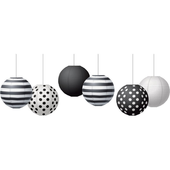 Black & White 8" Hanging Paper Lanterns-Lanterns-Tools 4 Teaching-Classroom Decor and More