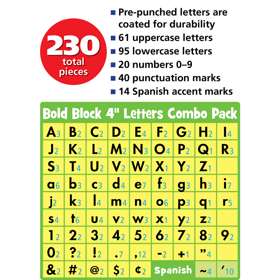 Black & White Bold Block 4" Letters Combo Pack-Letters-Tools 4 Teaching-Classroom Decor and More