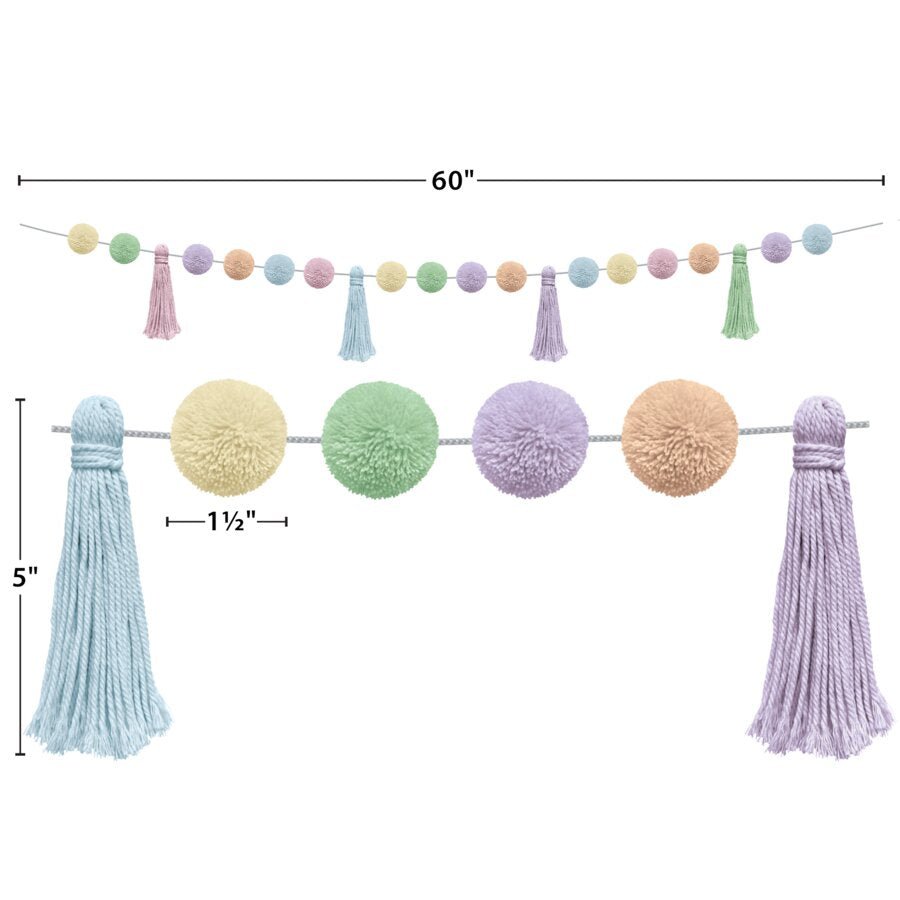 Pastel Pop Pom-Poms and Tassels Garland-Garland-Tools 4 Teaching-Classroom Decor and More