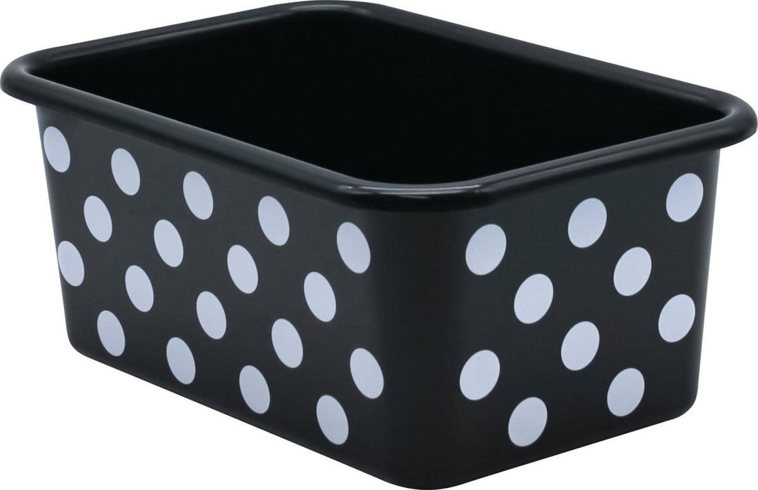 Small Plastic Storage Bin: Patterned White Polka Dots on Black-Organization-Tools 4 Teaching-Classroom Decor and More